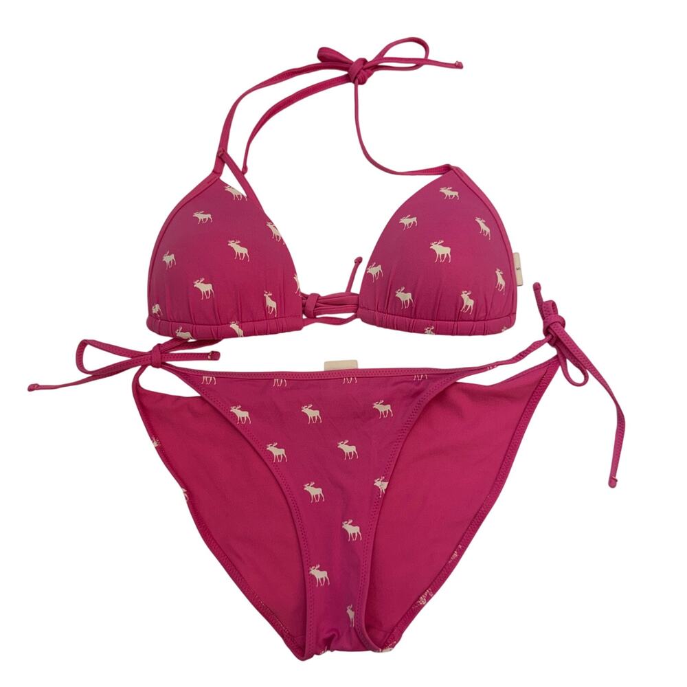 Vintage Y2K 2000s Abercrombie Pink Moose Print Bikini Swimsuit S/M